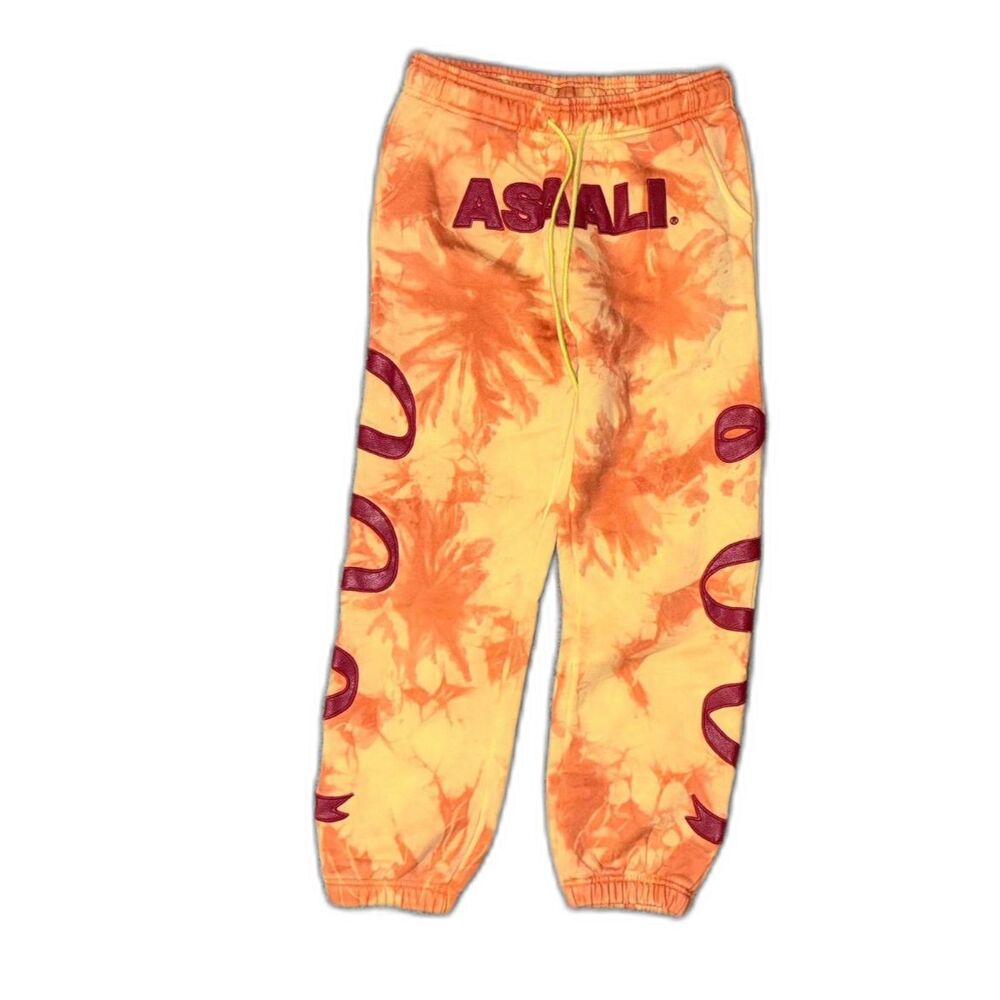 Asaali Sweatpants Small Orange Tie Dye Chenille Spellout Joggers Streetwear